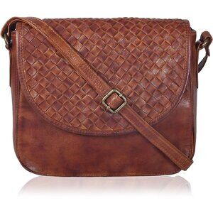 Genuine Leather Tan Weaving M Crossbody Purse Women Adjustable Zipper Pocket